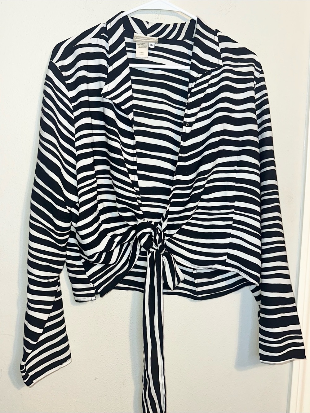 Coldwater Creek Black & White Striped Tie-Front Shirt